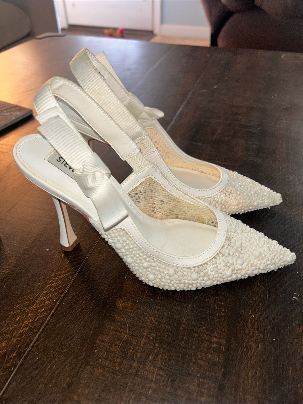White Beaded Steve Madden Bridal Heels - Picture 3 of 4